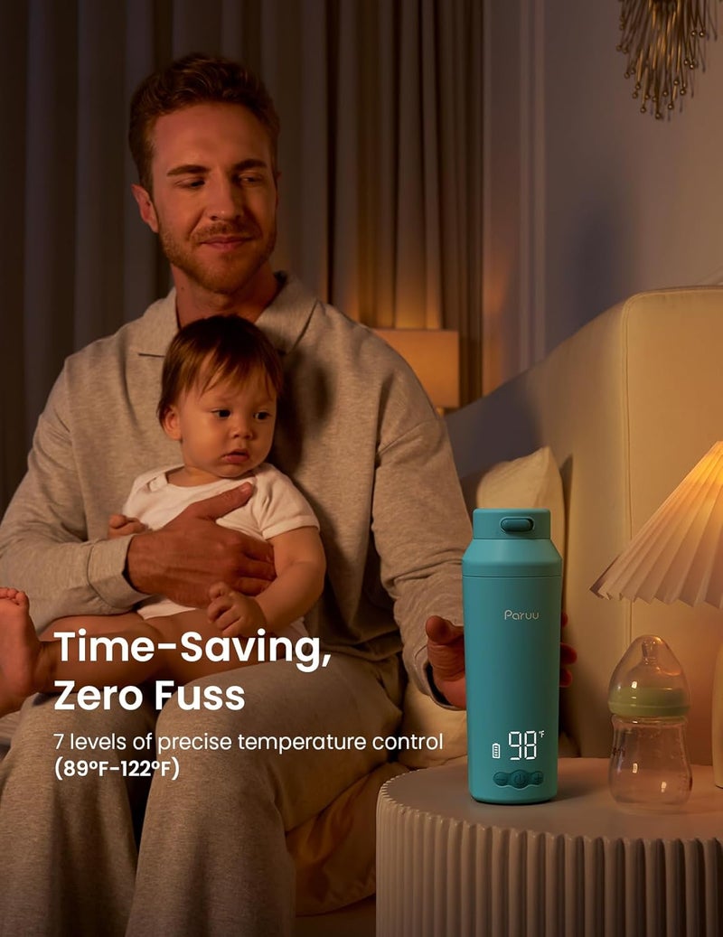 Paruu Portable Bottle Warmer for Travel, Easy-Clean Wide Mouth, Portable Milk Warmer with Fast Heating for Night Feeding, 7-Temp Control, Large 12oz Capacity, Ideal Gifts for New Parents, Blue - Image 4